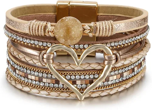 Miniatura 45 de Fesciory - Pulsera de leopardo para mujer, estilo bohemio de cuero multicapa con perlas de cristal