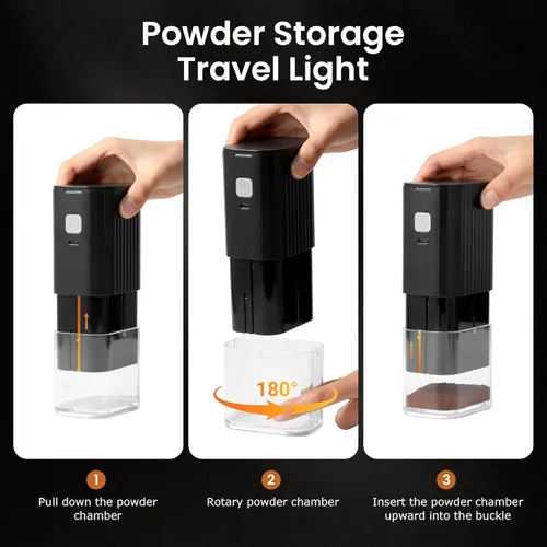 Miniatura 3 de VEVOK CHEF Molinillo de café eléctrico portátil, molinillo de grano de café cónica ajustable, molinillo de un botón con recargable por USB, parada