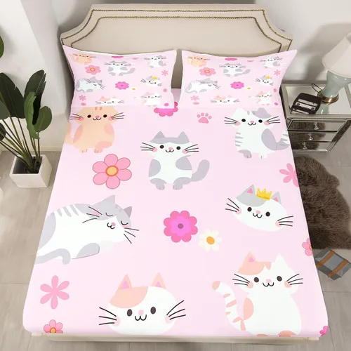 Miniatura 7 de Erosebridal Sábana bajera ajustable de tamaño individual para niños y niñas, diseño colorido de nube, estrellas, luna, lindo juego de ropa de cama