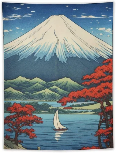 Miniatura 10 de QEOPGNE Tapiz de pared grande con diseño de pez Koi, grandes olas japonesas, flores de cerezo, banderas retro para habitación, sala de estar