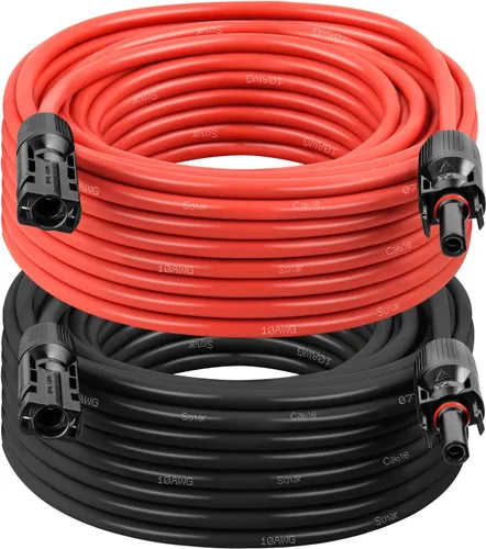 Miniatura 14 de Cable de extensión solar 10AWG de 20 pies – Paquete de 2 cables fotovoltaicos rojos y negros con conectores solares, cobre estañado de 84 hebras