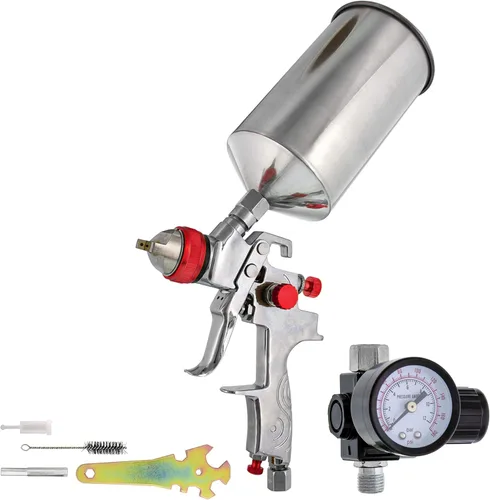 TCP Global Profesional Pistola pulverizadora HVLP de 1.4mm - Kit de pistola de pintura automática con alimentación por gravedad para capa base, capa
