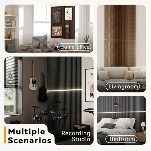 Miniatura 7 de Upick Paneles de pared acústicos de MDF, paquete de 5 paneles de madera de listones 3D de 3.9 x 4.7 pulgadas para pared, paneles insonorizados