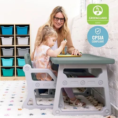 Miniatura 6 de ECR4Kids Escritorio y silla para niños pequeños, muebles para niños, gris/gris claro, 2 piezas