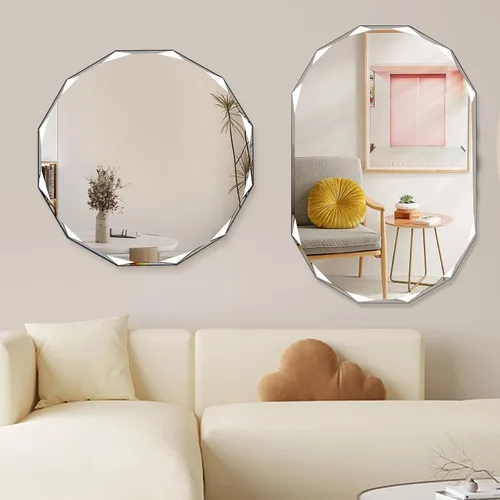 Miniatura 7 de QDSSDECO Espejo de pared sin marco con borde biselado de 24 x 24 pulgadas, forma irregular, espejo de tocador único, espejo de pared sin marco