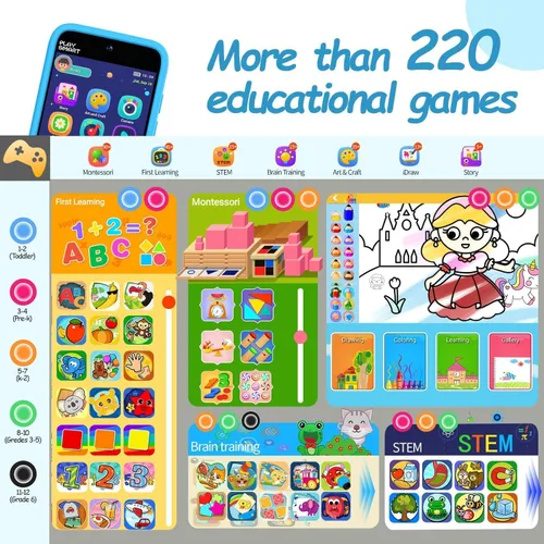 Miniatura 2 de MOMILLA Juguetes para niños, teléfono inteligente, cámara dual con calcomanías, pantalla táctil de 3.97 pulgadas, más de 200 juegos educativos