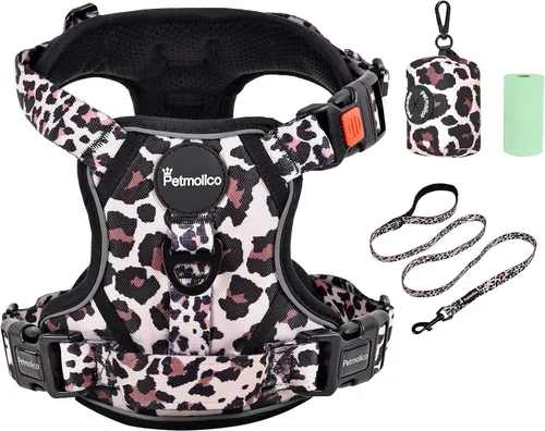 Miniatura 16 de Petmolico Juego de arnés para perro sin tirones con accesorio de correa, asa de fácil control, chaleco reflectante para razas pequeñas, chaleco