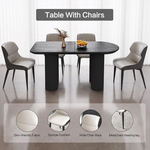 Miniatura 6 de Mesa de comedor negra de 55 pulgadas, una mesa rectangular de extremo redondeado con patas de diseño ondulado para cocina, comedor, oficina en casa