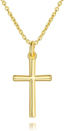 AMELINE Collares de cruz de oro de 14 quilates para mujer, cadena de cruz de oro, colgante minimalista, collar pequeño para mujer, joyería