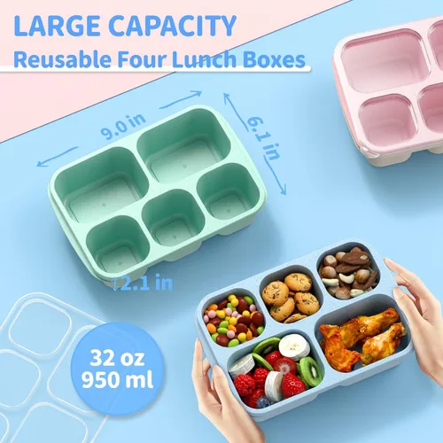 Miniatura 2 de Bento Box - Lonchera para adultos, paquete de 4 unidades, 5 compartimentos, contenedor de preparación de comidas para niños, contenedores Trigo