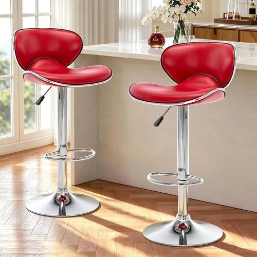 Miniatura 11 de Vogue Furniture Direct Taburetes de Bar Ajustables de Cuero PU, Taburetes Modernos Giratorios de Elevación Neumática con Respaldo, Sillas de Altura