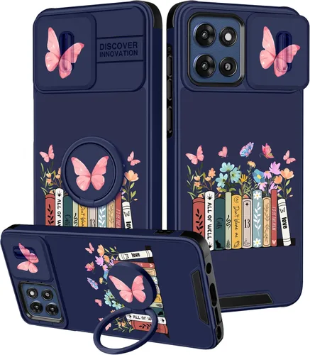 Miniatura 15 de Funermei Funda para Moto G Play 4G 2024 – Funda para teléfono para mujeres y niñas, diseño único de gato y libros, diseño único con funda