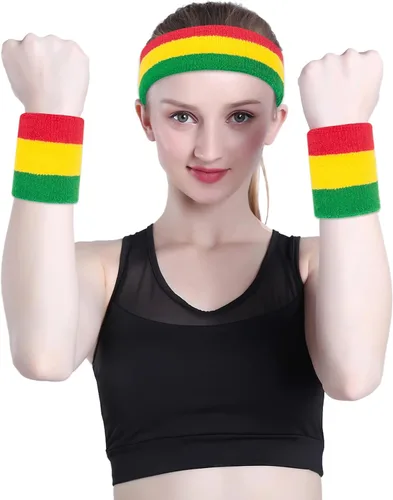 Miniatura 103 de ONUPGO - Conjunto de diadema y muñequeras deportivas para el sudor, hechas de algodón con bucles, muñequeras, contra humedad