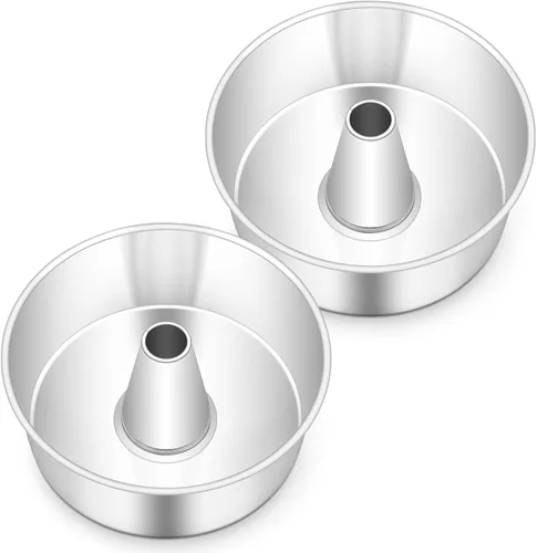 TeamFar Molde para Pastel Angel Food de 10 pulgadas, Molde para Pastel Pound de Acero Inoxidable con Tubo, para Horneado en el Hogar/Cocina, Plateado