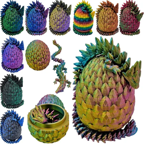 Miniatura 8 de Huevo de Dragón Impreso en 3D Articulado Piedra Preciosa Dragón Juguete de Ansiedad Figurina - Dragones de Color Vibrante Flexibles Alivio para Rojo