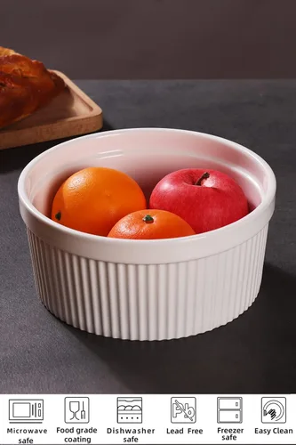 Miniatura 4 de Ramekins de 64 onzas, 1 plato de porcelana para souffle, crema brulee, pudín, tazas de natillas, juego de cuencos para hornear, apto para horno