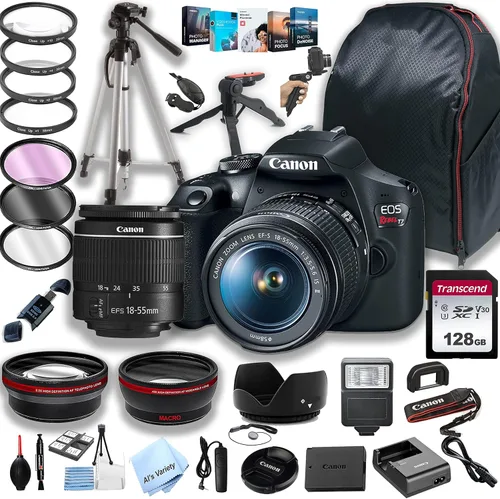 Canon Cámara DSLR EOS Rebel T7 con lente de zoom EF-S de 0.709-2.165 in F/3.5-5.6 + memoria de 128 GB + funda, estuche de agarre constante, trípode