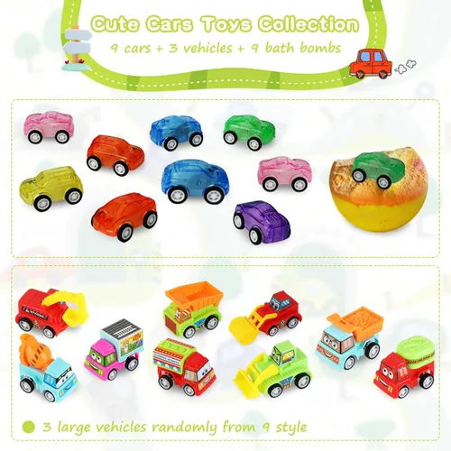 Miniatura 4 de Bombas de baño para niños con juguetes sorpresa en el interior, paquete de 6 bombas de baño de regalo con vehículos de tracción trasera, juego