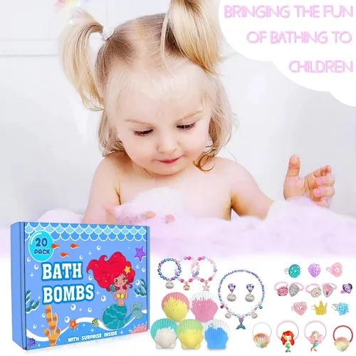 Miniatura 6 de Paquete de 20 bombas de baño de sirena para niñas y niños con sorpresa en el interior, regalos de sirena para niñas, regalos de cumpleaños, Pascua