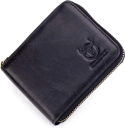 Miniatura 4 de BULLCAPTAIN Cartera de cuero genuino con cremallera para hombre bloqueo RFID cremallera segura y plegable alrededor de carteras cartera