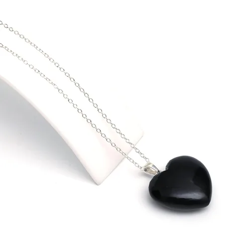 Miniatura 4 de Gempires Natural Black Obsidian Heart Crystals Pendant Necklace, Silver Plated 18 + 2 Inch Adjustable Chain (Black Obsidian)
