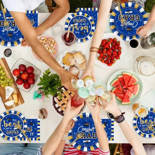 Miniatura 6 de Juego de 24 platos para fiesta de graduación y servilletas, suministros de felicitaciones para la clase de 2026, vajilla desechable, regalos