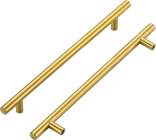 Manijas de gabinete de latón cepillado para cajones, tiradores de cajón de cocina de acero inoxidable de 11-3/5 pulgadas, 8-4/5 pulgadas de centro a