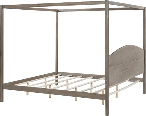 Miniatura 7 de Harper & Bright Designs Cama con dosel con cabecero, marco de madera con patas de apoyo, plataforma de tamaño King para adolescentes y adultos,