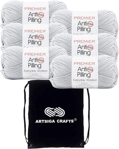 Miniatura 27 de Premier Yarns Everyday Anti-Pelusa Hilo Sólido Verde Pino DN100-8 (6-Madejas - Mismo Lote de Tinta) #4 Peso Estambre Acrílico para Tejer