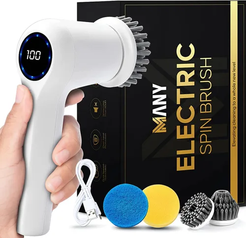Limpiador eléctrico giratorio 2023, cepillo de limpieza con 4 cabezales reemplazables de limpieza de baño y cocina, fregadores eléctricos para