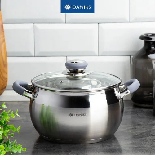 Miniatura 8 de Daniks - Olla moderna de acero inoxidable con tapa de vidrio, inducción, 2 cuartos, olla apta para lavavajillas, asas a prueba de calor, olla
