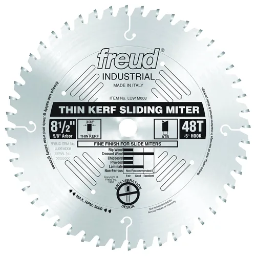 Miniatura 10 de Freud, LU91M008, repuesto de hoja de sierra de inglete industrial de 8 1/2 pulgadas y 48 dientes.