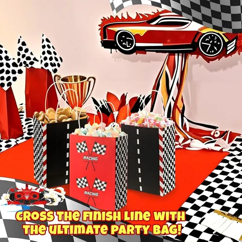 Miniatura 4 de Gersoniel 16 bolsas de recuerdo de fiesta de coches de carreras en velocidad suministros de fiesta de cumpleaños, bolsas de regalo con asas
