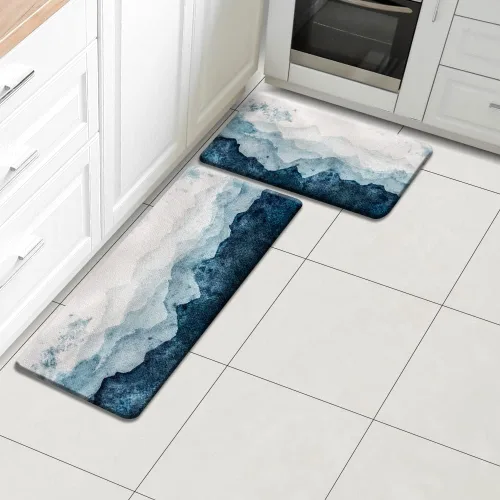 Miniatura 9 de Alfombrillas de cocina QIYI, de piel de PVC, seguras, lavables, antideslizantes, impermeables, acolchadas, fáciles de limpiar, Casual, Acuarela
