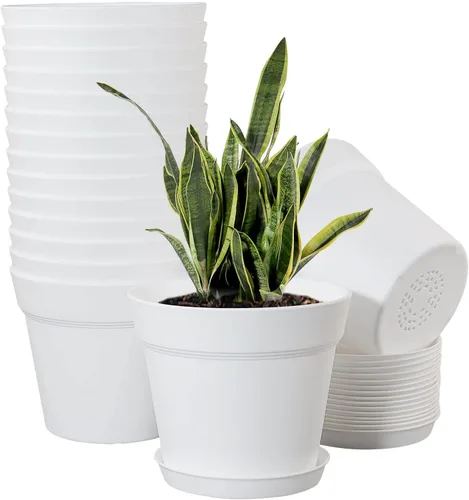 Miniatura 9 de WOUSIWER Paquete de 16 macetas de plástico de 6 pulgadas para macetas de interior, resistentes y elegantes de 6 pulgadas para plantas