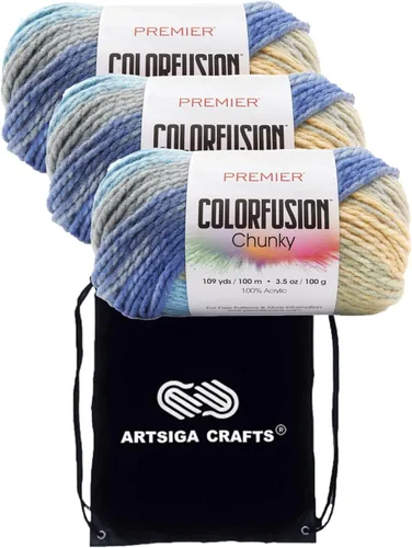 Miniatura 9 de Premier Yarns Colorfusion Chunky Autumn Sky 1174-02 - Hilo acrílico grueso y voluminoso #5 (6 madejas, el mismo lote de tinte) para ganchillo