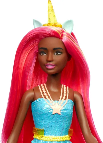 Miniatura 3 de Barbie Dreamtopia - Muñeca de unicornio con pelo rosa y amarillo y falda extraíble y accesorios, incluyendo diadema y cola de unicornio