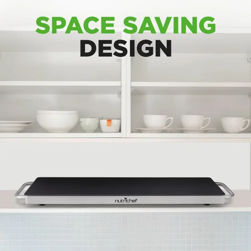 Miniatura 8 de NutriChef Placa eléctrica portátil para alimentos, bandeja de calentamiento de acero inoxidable y calentador de platos con parte superior de vidrio
