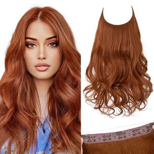 Miniatura 27 de SARLA Extensiones de cabello con alambre invisible con 3 clips, postizo sintético corto, ondulado, rizado, diadema ajustable transparente