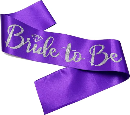 Banda de novia para ser, satén morado con letras plateadas con purpurina plateada, banda para despedida de soltera, boda, fiesta, recuerdos, Novia