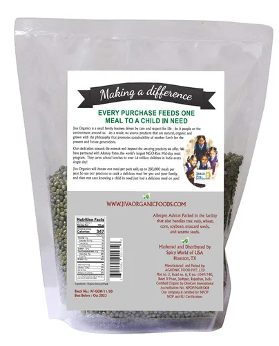 Miniatura 9 de Jiva Organics Frijoles de Mung Orgánicos Enteros 4 LB Bolsa GRANDE - Frijol Verde de Mung