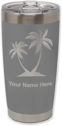 Miniatura 33 de LaserGram Vaso aislado al vacío de 20 onzas, palmeras, grabado personalizado incluido (negro)