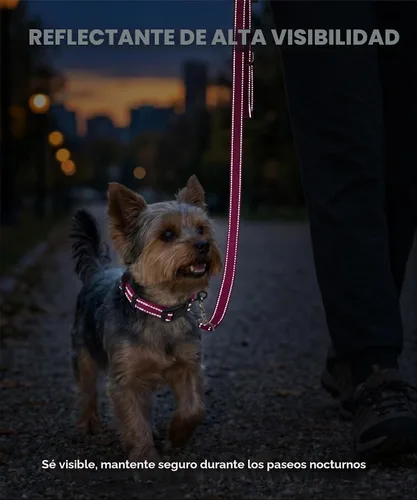 Miniatura 4 de TagME Collares de nailon reflectantes para perros, collar ajustable clásico para mascotas con hebilla de liberación rápida para cachorros, rosa Rosa