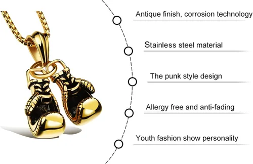 Miniatura 5 de Hamoery Collar con colgante de cadena de guantes de boxeo de acero inoxidable punk para hombre