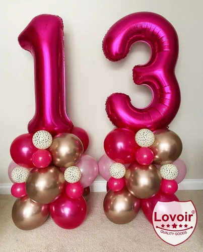 Miniatura 3 de Lovoir Globo de 40 pulgadas color rosa intenso con el número 31 de 13 dígitos gigantes de papel de aluminio Mylar para helio rosa intenso