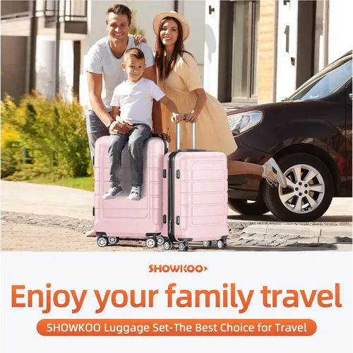 Miniatura 2 de SHOWKOO Sets de equipaje, maleta ampliable con doble ruedas, bloqueo TSA, 3pcs, RosaRebel Fun.