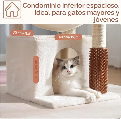 Miniatura 3 de Árbol para gatos pequeños de 32 pulgadas para gatos grandes, torre para gatos adultos con poste rascador, hamaca grande de 15.7 pulgadas y auto Beige