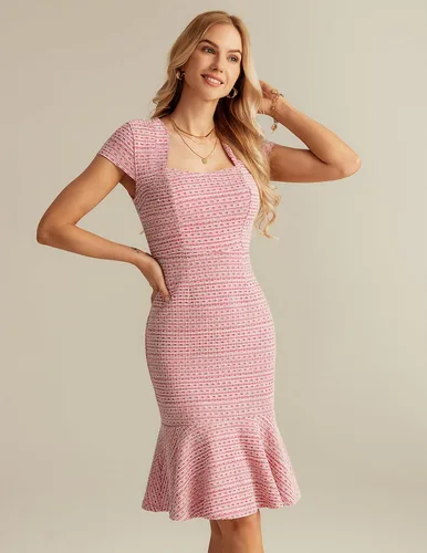 Miniatura 2 de GRACE KARIN - Elegante vestido ajustado de tweed con cola de pez y manga casquillo para mujer