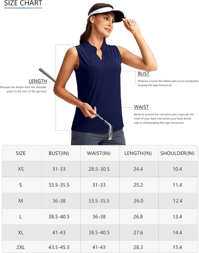 Miniatura 7 de SANTINY Camiseta de golf sin mangas para mujer, cuello en V, ligera, de ajuste seco, para tenis, polo de golf para mujer