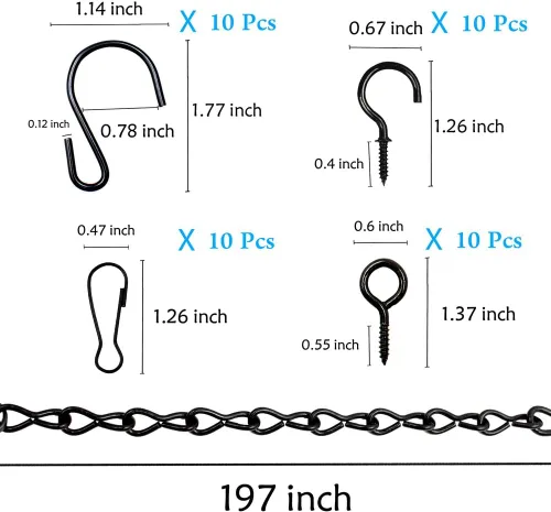 Miniatura 6 de YINGFENG - Set de 236 pulgadas de cadenas colgantes de metal negro y ganchos para cestas, para comederos de aves, bebederos de pájaros, macetas
